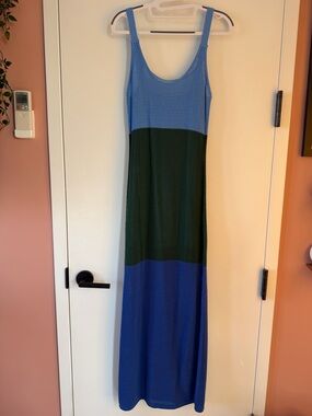 Staud Colorblock Knit Maxi Dress in Light Blue, Green & Royal Blue, sz M